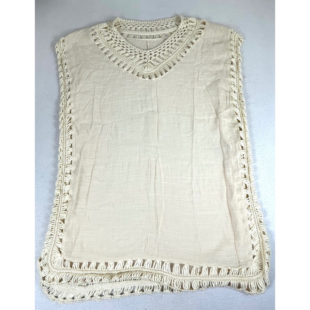 Unbranded Crochet Trim Top Women OS Cream Boho